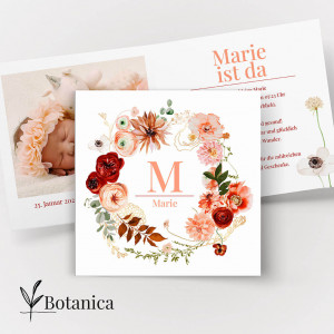 Geburtskarte romantisch mit Blumenkranz