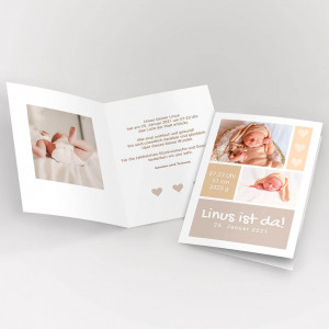 Babykarte Geburtskarte mit Foto in Beigetönen