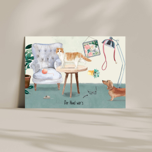 Postkarte mit Hund und Katze