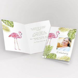 Kinder Einladungskarte Flamingo tropical