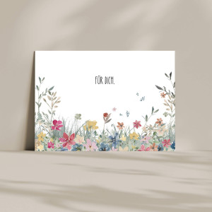 Postkarte weiß mit Blumenmotiv