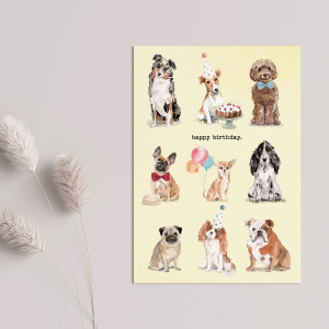 Geburtstagskarte mit verschiedenen Hunderassen