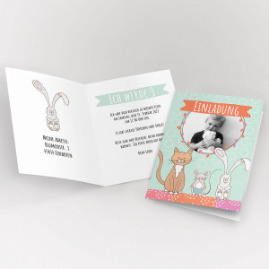 Einladungskarte Kinder Katze Maus Hase