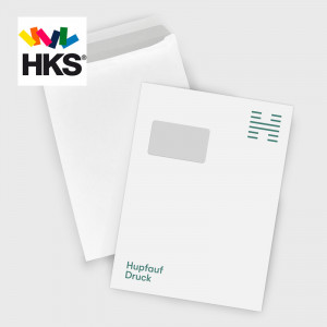 Versandtasche mit Fenster in HKS Sonderfarbe