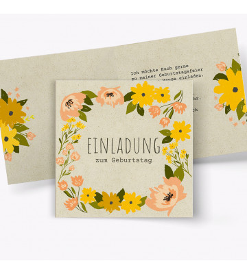 Einladungskarte auf Graspapier mit Blumen-Motiv 
