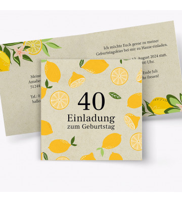 Einladungskarte mit Zitronen-Motiv auf Graspapier
