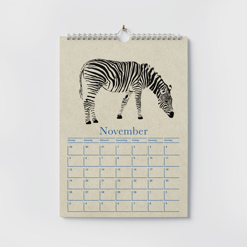Kalender mit Wire-O-Bindung Graspapier
